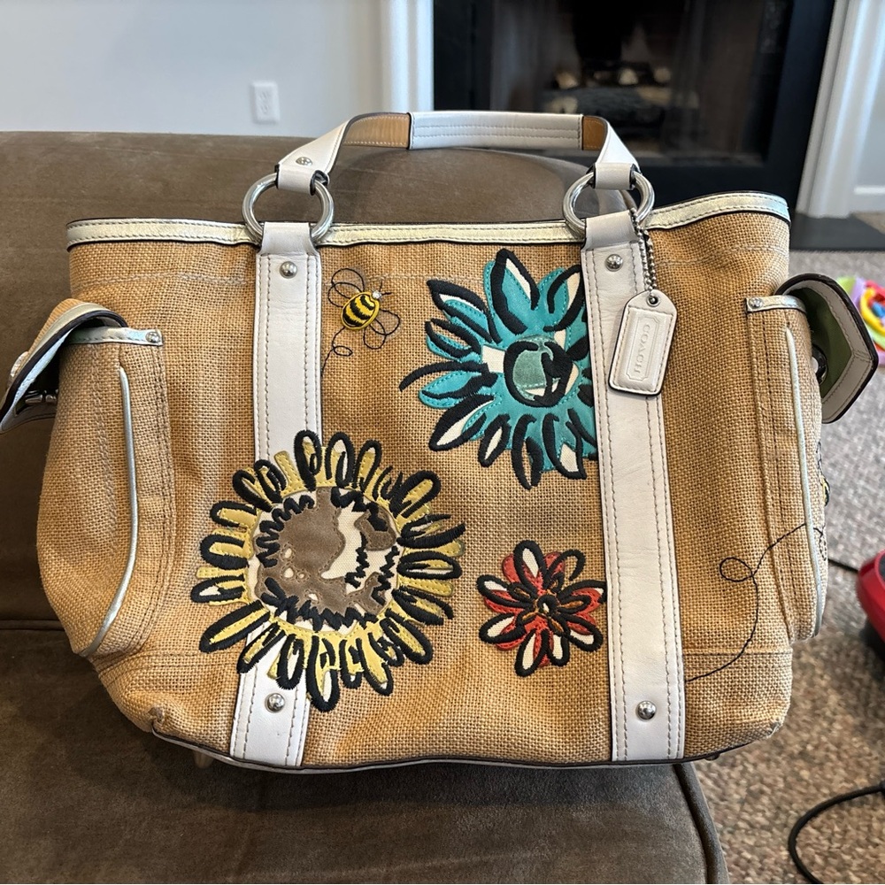 Coach Limited Edition Straw Motif with Bee and Flower. 9447